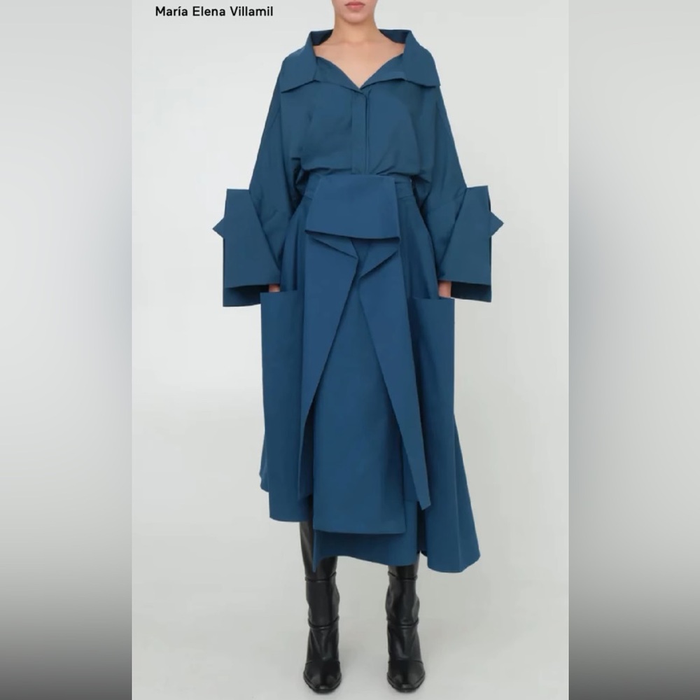 Maria Elena Villamil “AKITA" MIDI SKIRT IN POSEIDON BLUE